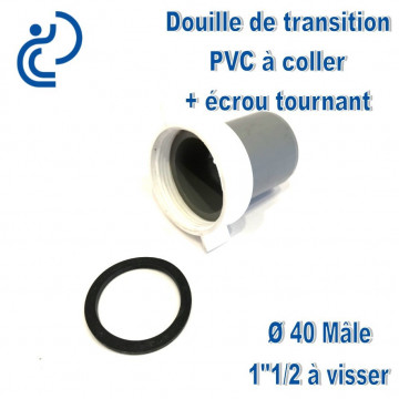 DOUILLE DE TRANSITION PVC D40 MALE A COLLER / 1"1/2 A VISSER