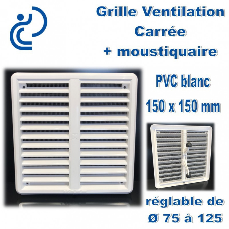 Grille de ventilation en PVC blanc réglable D75/125