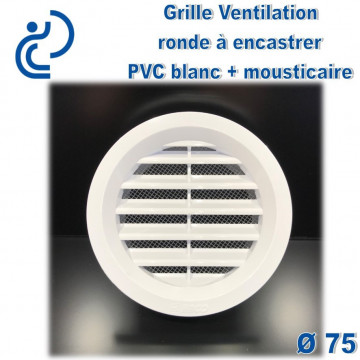 Grille de Ventilation Ronde D75 à encastrer PVC Blanc avec moustiquaire
