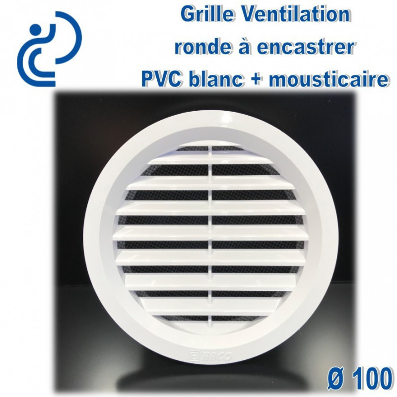 Grille de ventilation ronde avec moustiquaire en Pvc blanc D100