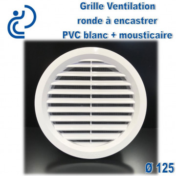 Grille de Ventilation Ronde D125 à encastrer PVC Blanc avec moustiquaire