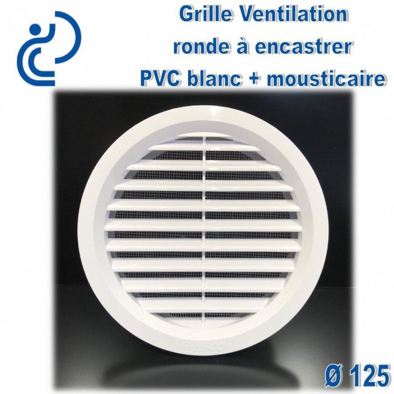Grille de ventilation ronde avec moustiquaire en Pvc blanc D125