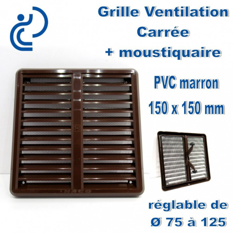 Grille de ventilation en PVC marron réglable D75/125