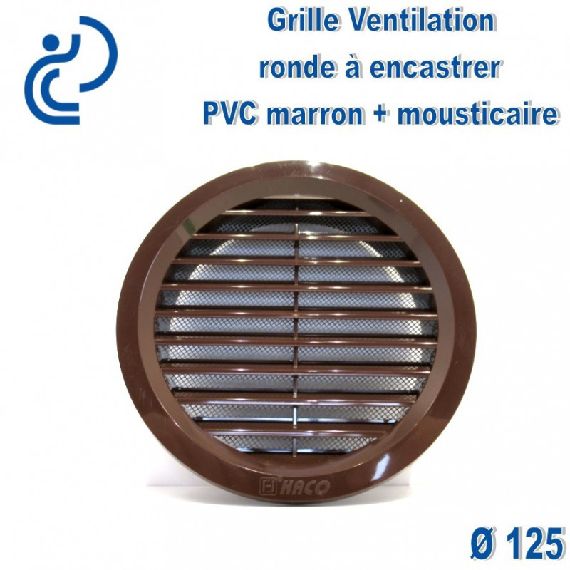 Grille de ventilation ronde avec moustiquaire en Pvc marron D125