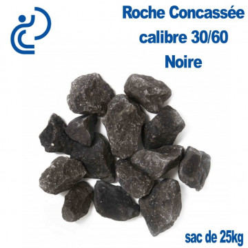 Roche Concassée Noire 30/60 en sac de 25 Kg