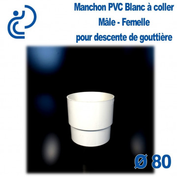 MANCHON GOUTTIERE PVC BLANC D80  Mâle femelle