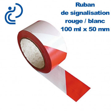 RUBAN DE SIGNALISATION ROUGE-BLANC 100Mx50MM