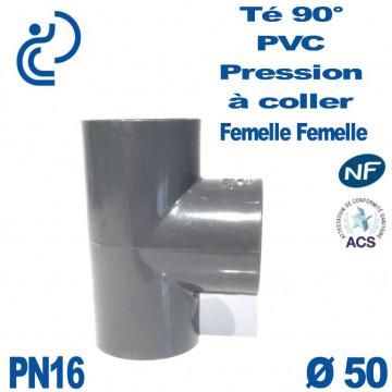 Té ( culotte ) 90° PVC Pression D50 PN16 à coller