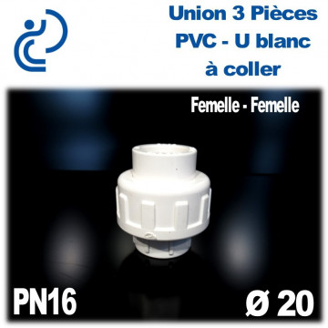 Union 3 Pièces Pression en PVC-U blanc à coller PN16 D20
