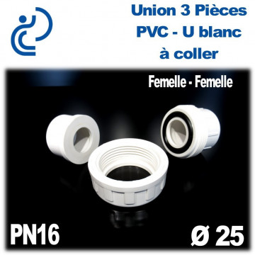 Union 3 Pièces Pression en PVC-U blanc à coller PN16 D25
