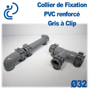Collier de Fixation gris à Clip PVC D32