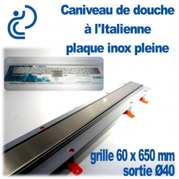 Caniveau de douche à l'italienne PVC Plaque Inox Pleine 60x650mm