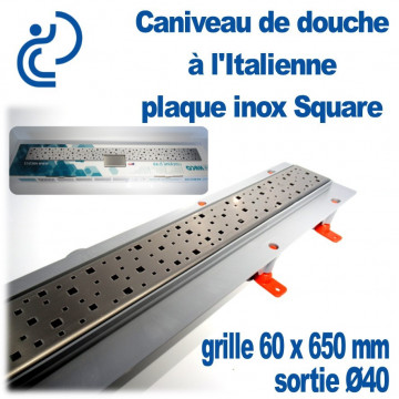 Caniveau de douche à l'italienne PVC Plaque Inox décors Square 60x650mm