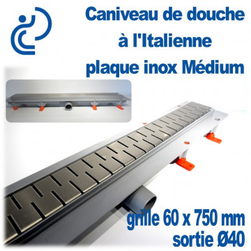 Caniveau de douche à l'italienne PVC Plaque Inox décors Médium 60x750mm
