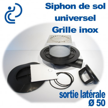 Siphon Avaloir de Sol Universel avec grille Inox sortie D50