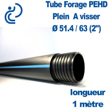 Tube Forage PEHD 51.4x63 (2") plein en longueur de 1ml