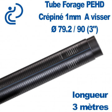 Tube Forage PEHD 79.2x90 (3") Crépiné 1mm longueur de 3ml