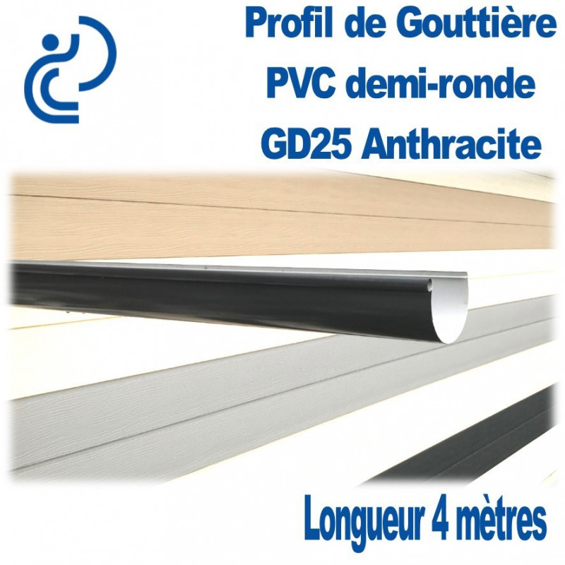 Gouttière PVC demi-ronde coller MEP 25cm 4m Anthra 