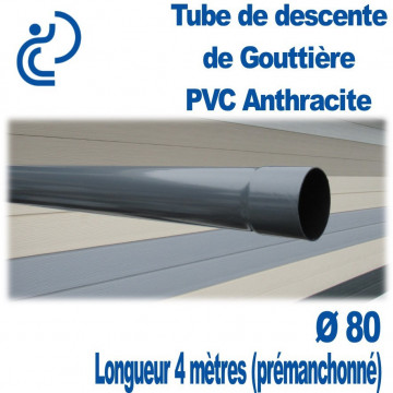 TUBE DESCENTE GOUTTIERE PVC D80 ANTHRACITE longueur de 4ml