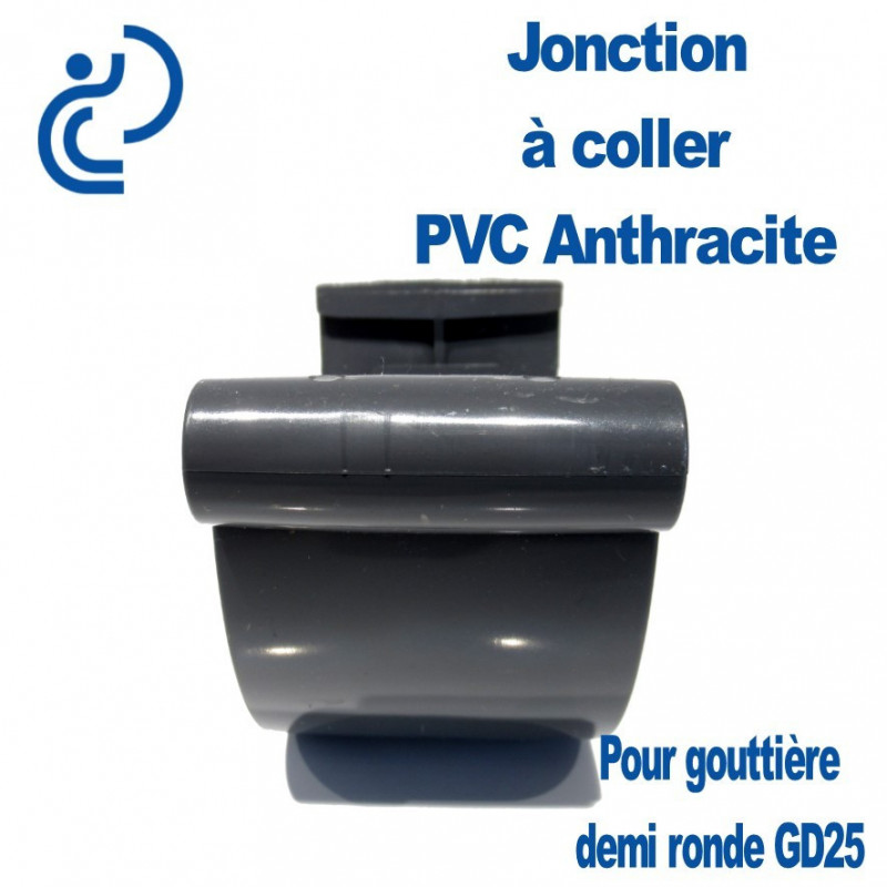 Jonction PVC à coller pour Gouttière demi ronde Gris Nicoll dev 33 cm