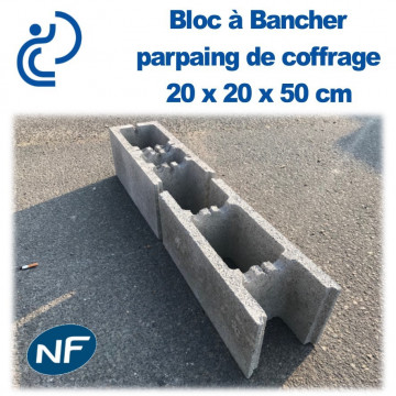 Bloc béton à Bancher 20 x 20 x 50 cm NF Qualité Pro