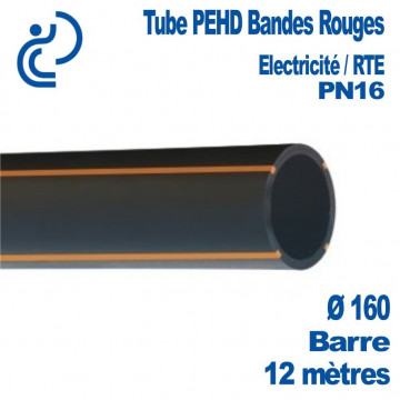 TUBE PEHD Bandes Rouges d160 pn16  Barres 6ml