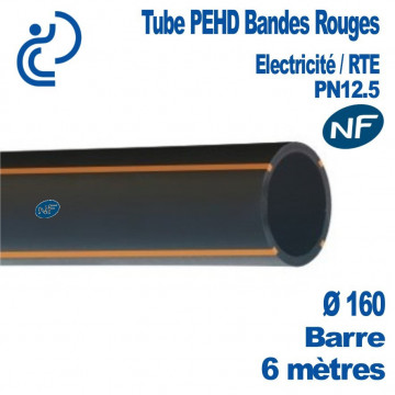 TUBE PEHD Bandes Rouges NF D160 PN12.5 Barres 6ml