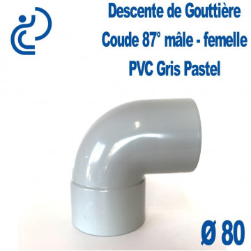 COUDE GOUTTIERE PVC GRIS PASTEL 87° MF D80