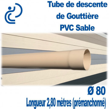 Tube de Descente de Gouttière PVC Ø80 Sable longueur de 2.80 mètres
