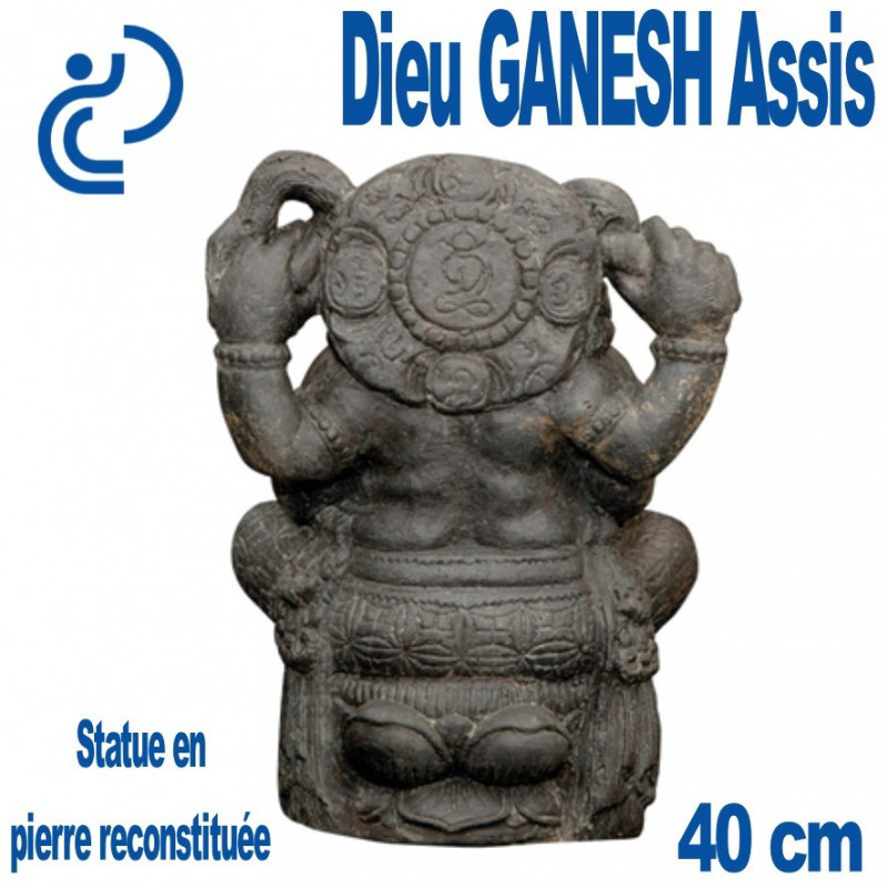 Statue Dieu Ganesh Assis en Pierre Reconstituée Hauteur 40cm