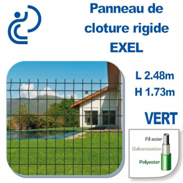 Panneau de Clôture Rigide Exel Vert Hauteur 1.73m