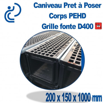 Caniveau Polypro Prêt à poser 130x120x1000mm grille fonte B125
