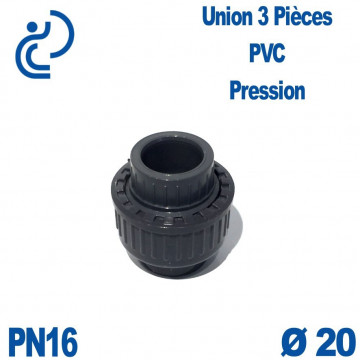 Union 3 Pièces D20 Femelle Femelle PN16 PVC Pression