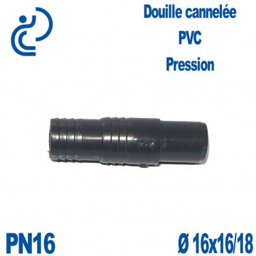 Douille Cannelée D16x16/18 Mâle Mâle PVC Pression