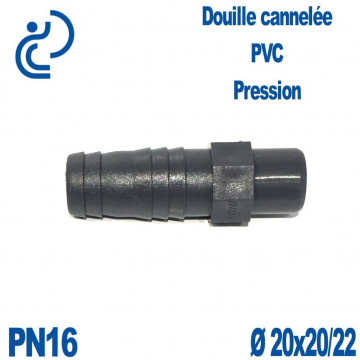 Douille Cannelée D20x20/22 Mâle Mâle PVC Pression