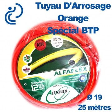 TUYAU D'ARROSAGE ORANGE D19 SPECIAL BTP couronne de 25ml