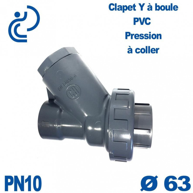 Clapet anti-retour à piston, PVC pression, Ø 63mm Avec manchons union 2  pièces, femelles à coller, joints EPDM