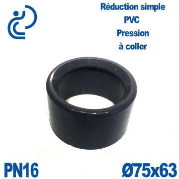 Réduction Simple D75x63 Mâle Femelle à coller PVC Pression