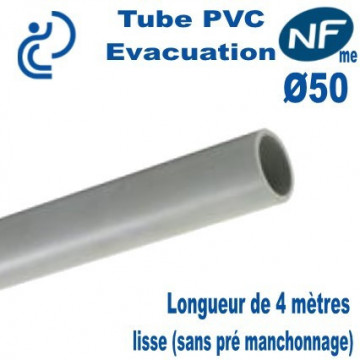 Tube PVC Évacuation NF E + NF ME D50 longueur de 4ml
