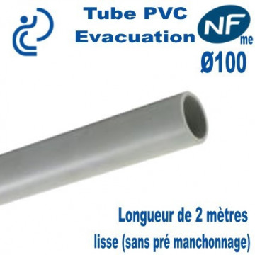TUBE PVC Évacuation NF E + NF ME D100 coupé en 2ml lisse
