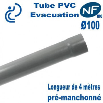 TUBE PVC Évacuation NF E + NF ME D100 longueur de 4ml