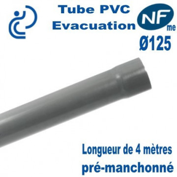 TUBE PVC Évacuation NF E + NF ME D125 longueur de 4ml