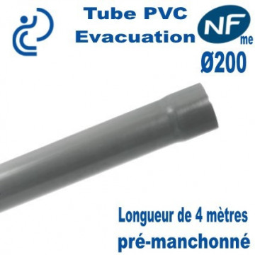 TUBE PVC Évacuation NF E + NF ME D200 longueur de 4ml