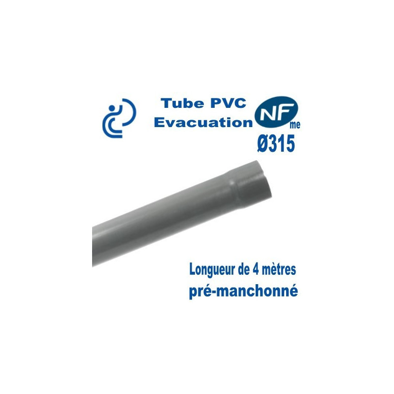 Tube PVC pour évacuation NF, longueur de 4m