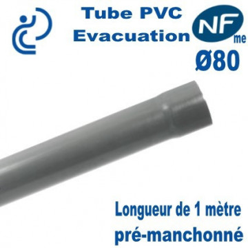 TUBE PVC Évacuation NF E + NF ME D80 coupé en 1ml Pré-manchonné