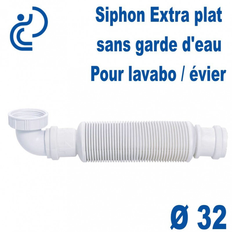 Siphon extra-plat ø32 mm sans garde d'eau Wirquin Senzo