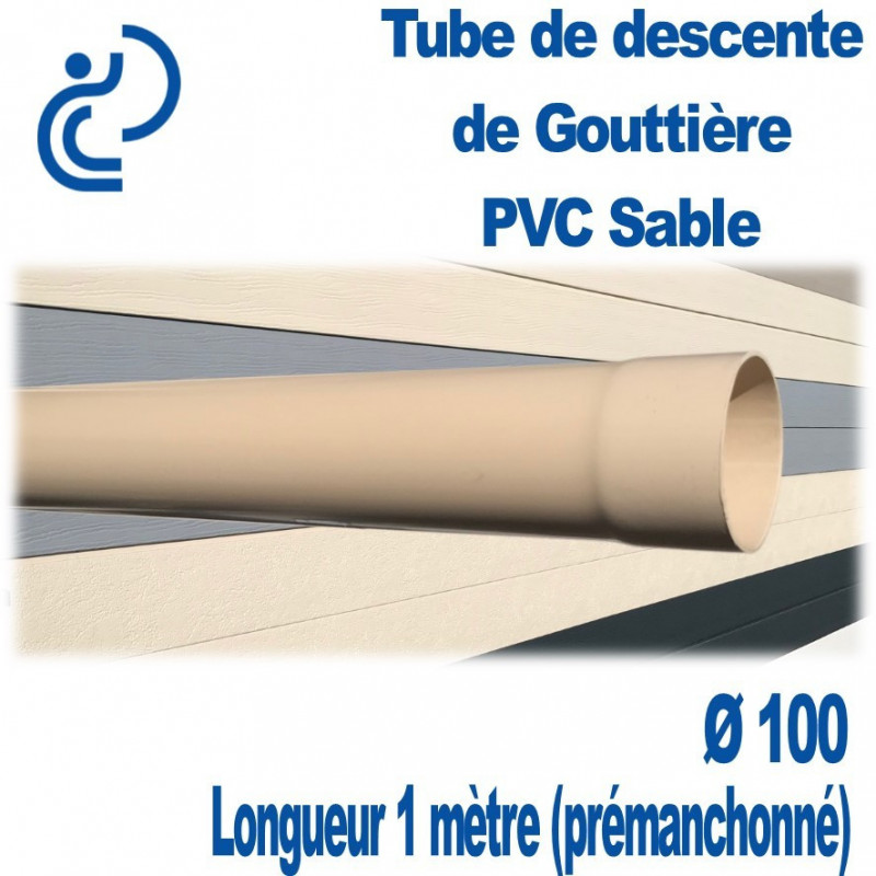 TUBE DESCENTE GOUTTIERE PVC D100 SABLE en longueur de 1ml (prémanchonnée)