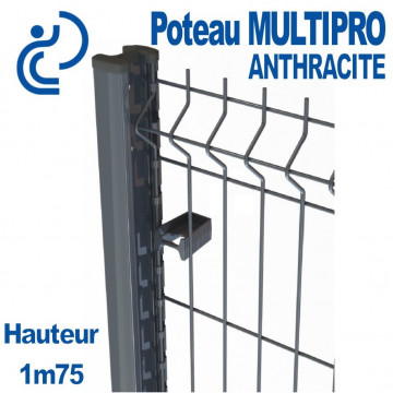 Poteau de Clôture métal MULTIPRO Anthracite Hauteur 1m75