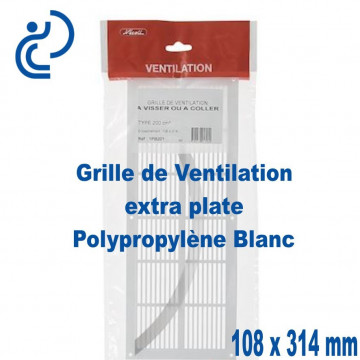 Grille de Ventilation Extra Plate PP Blanc Rectangle à visser 108x314