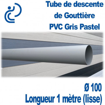 Tube Descente Gouttière PVC D100 Gris Pastel en longueur de 1ml (lisse)